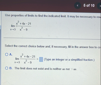 5 of 1 0 Use properties of limits to find the