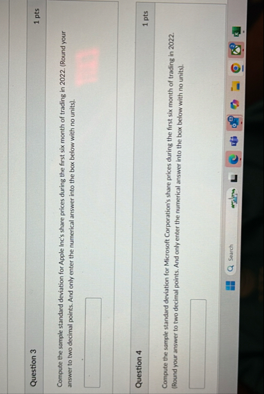 Question 3 1 pts Compute the sample standard