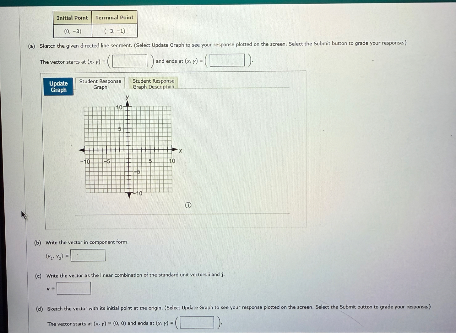 \ table [ [ Initial Point,Terminal Point ] , [ (