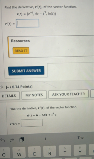 Find the derivative, r ' ( t ) , of the vector