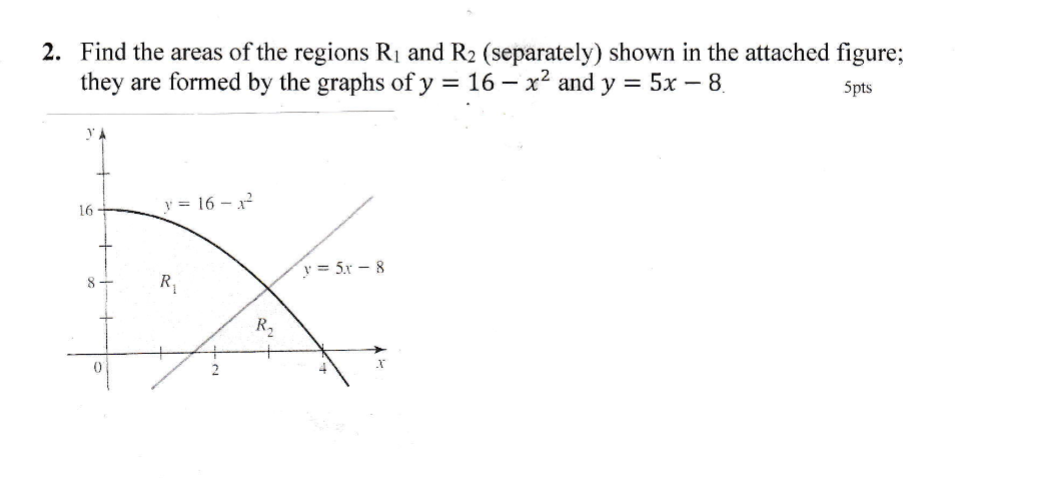 5 p t s 2 . Find the areas o f the regions R and
