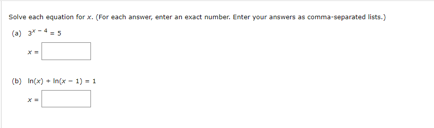Solve each equation for x . ( F o r each answer,