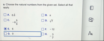 a . Choose the natural numbers from the given