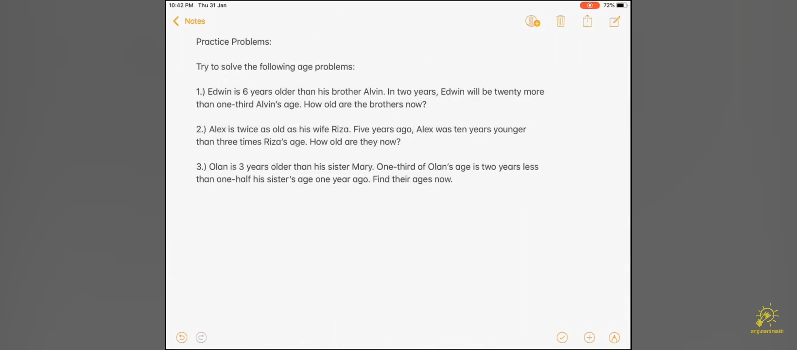 Practice Problems: Try to solve the following age