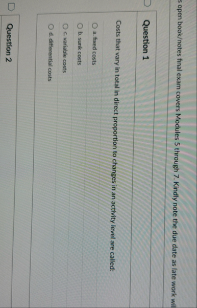 s open book / notes final exam covers Modules 5