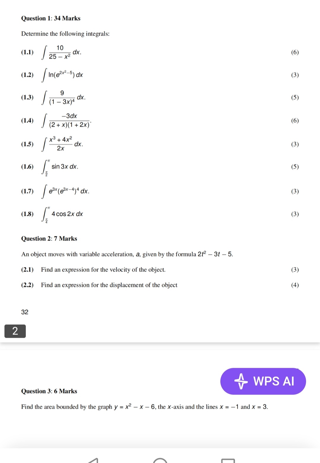 Question 1 : 3 4 Marks Determine the following