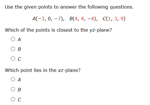 Use the given points t o answer the following