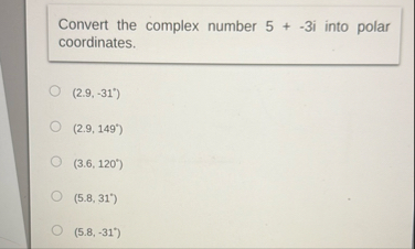 Convert the complex number 5 - 3 i into polar