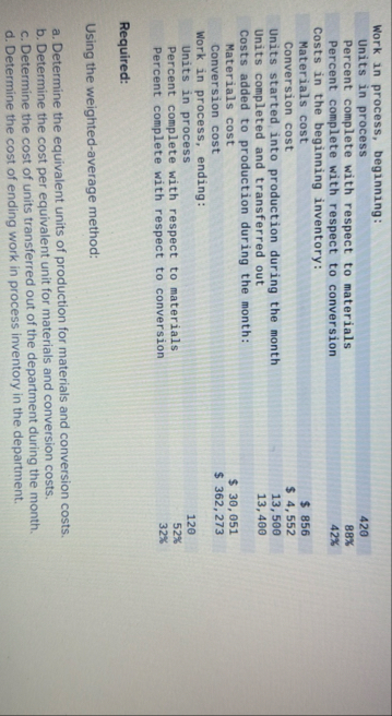 Work in process, beginning: \ table [ [ Units in