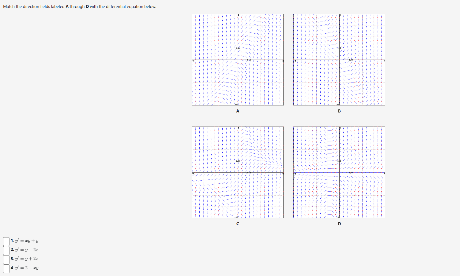 Match the direction fields labeled A through D