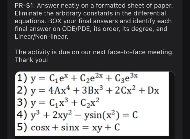 PR - S 1 : Eliminate the arbitrary constants in