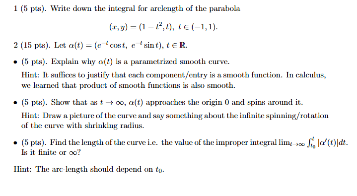 1 ( 5 p t s ) . Write down the integral for