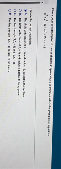 Give a geometric description of the set of points