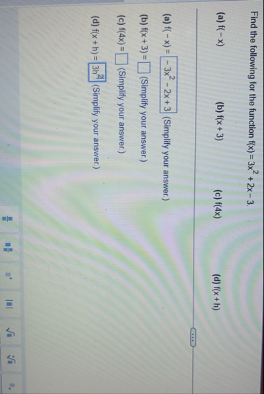 Find the following for the function f ( x ) = 3 x