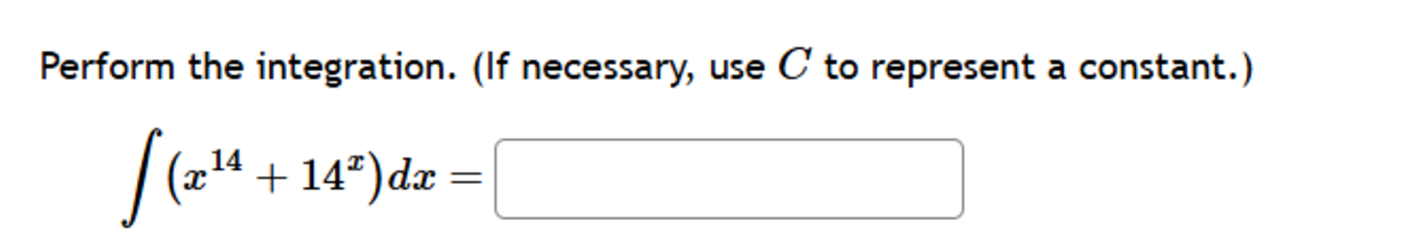C t o represent a constant. ( x 1 4 + 1 4 x ) d x