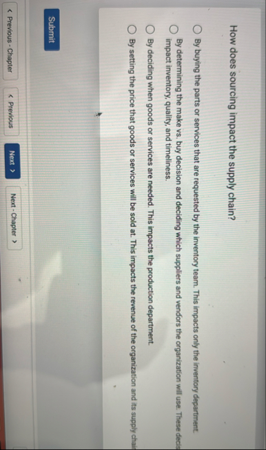 How does sourcing impact the supply chain? By