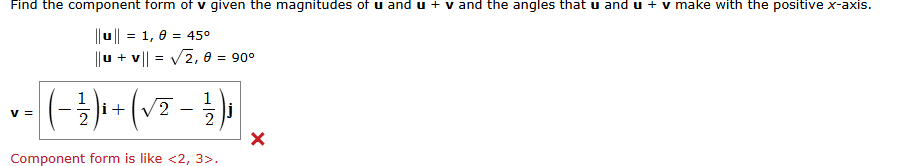 Find the component form o f v given the