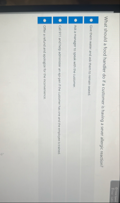 orreperr 8 = 2 What should a food handler do if a