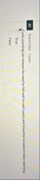 True or False 1 point Cycle counting can remove
