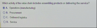 Which activity of the value chain includes