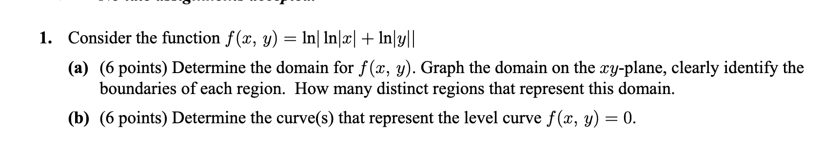 Consider the function f ( x , y ) = ln | ln | x |