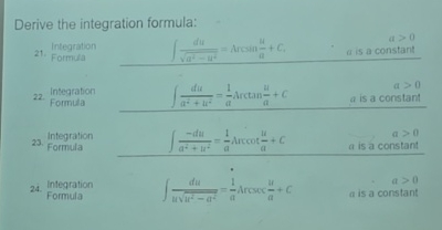 Derive the integration formula: 2 1 . Integration