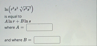 l n ( r 8 s 3 r 6 s 7 4 ) is equal to Alnr B l n