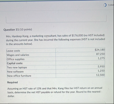 1 : 2 6 : Question 1 1 ( 1 0 points ) Mrs .