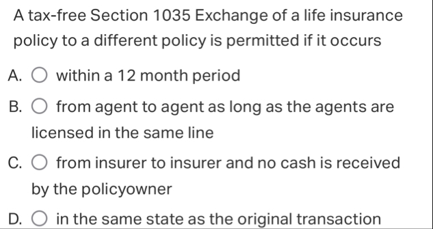 A tax - free Section 1 0 3 5 Exchange of a life