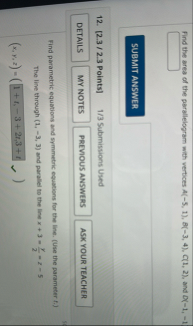 Find the area of the parallelogram with vertices