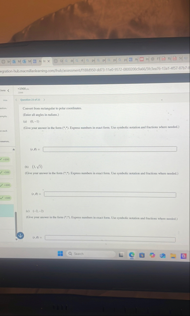 Correet from rectangular to polar coerdinates. (