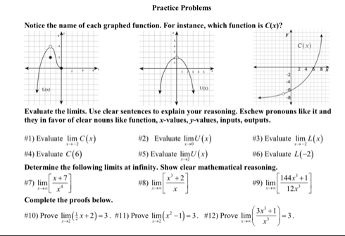 Practice Problems Notice the name of each graphed