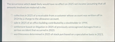 The occurrence which most likely would have no