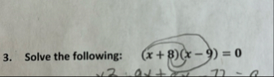 Solve the following: ( x 8 ) ( x - 9 ) = 0