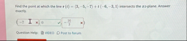 Find the point at which the line r ( t ) = ( 3 ,