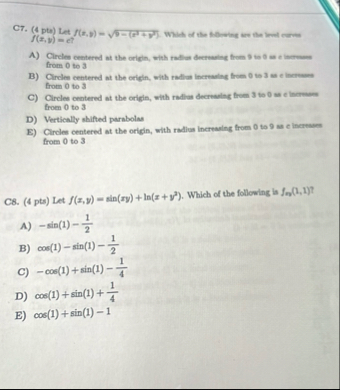 C 7 . ( 4 pts ) Let f ( x , y ) = 5 - ( x 1 v 1 )