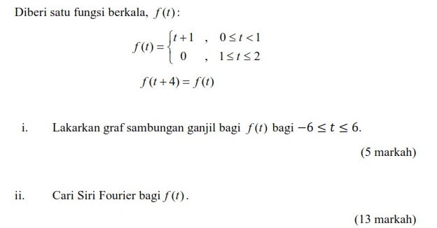 Diberi satu fungsi berkala, f ( t ) : f ( t ) = {