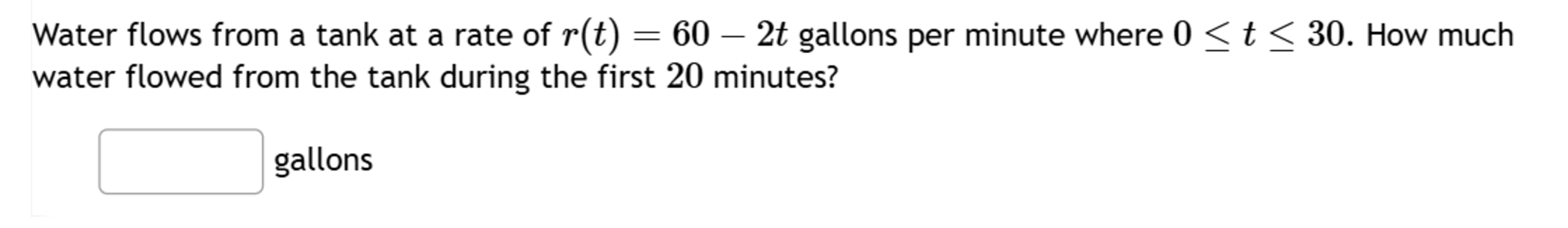 Water flows from a tank a t a rate o f r ( t ) =