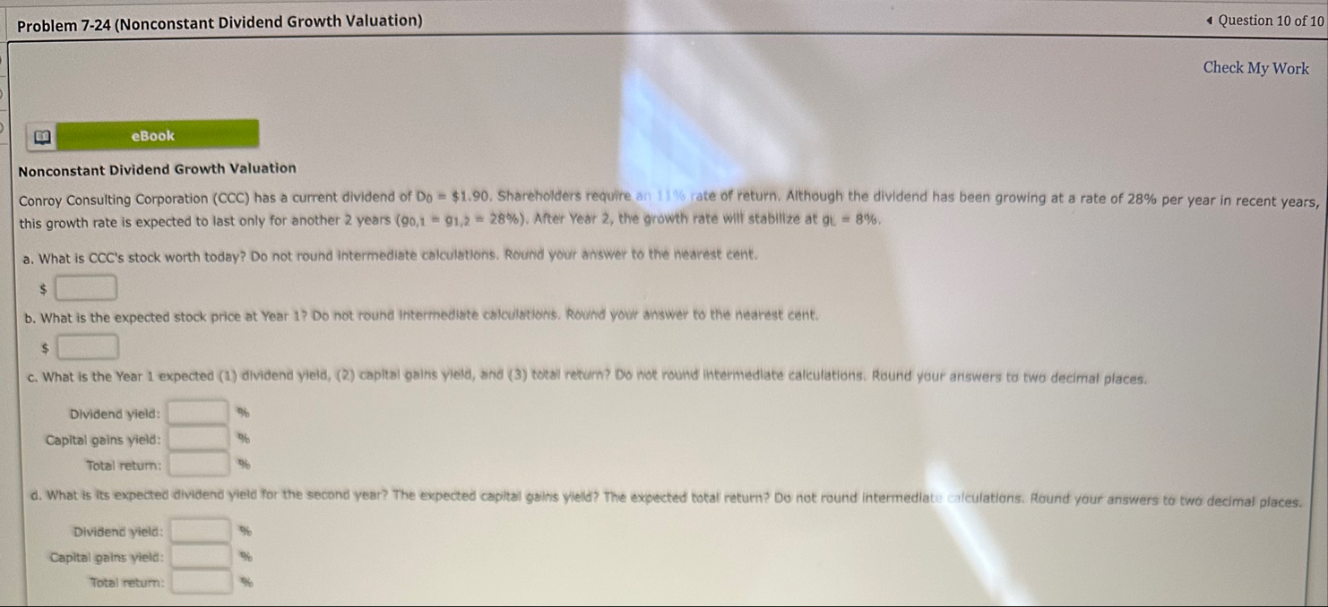 Problem 7 - 2 4 ( Nonconstant Dividend Growth