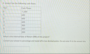 A project has the following cash flows: \ table [