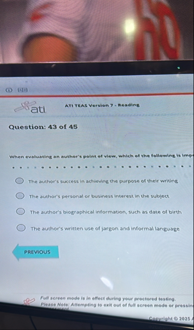( 1 ) ) at ATI TEAS Version 7 - Reading Question: