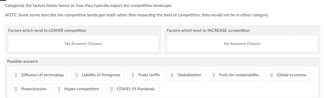 Categorize the factors below based on how they