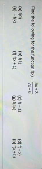 Find the following for the function f ( x ) = 5 x