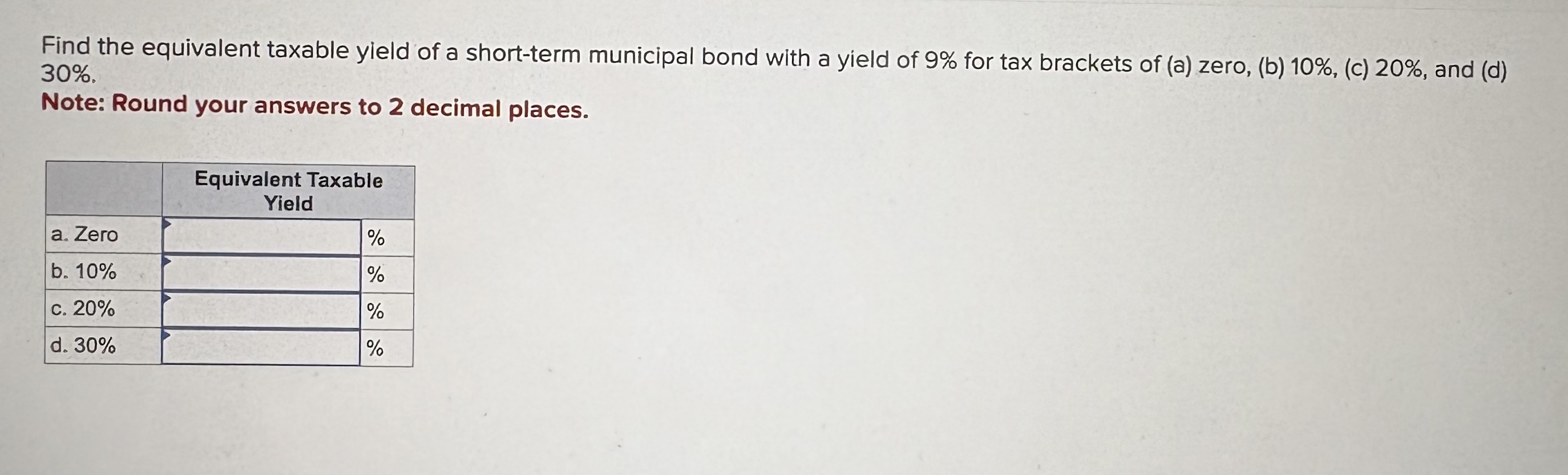 Find the equivalent taxable yield of a short -