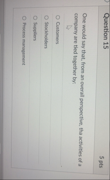 Question 1 5 5 pts One would say that, from an