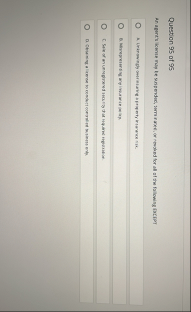 Question 9 5 of 9 5 An agent's license may be