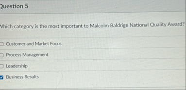 Question 5 Which category is the most important