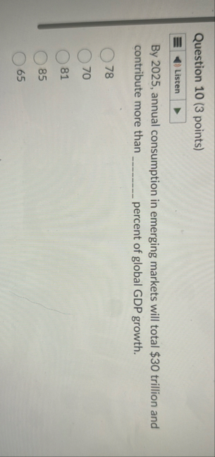 Question 1 0 ( 3 points ) By 2 0 2 5 , annual