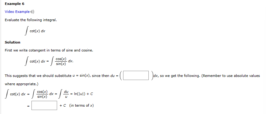 Evaluate the following integral. c o t ( x ) d x