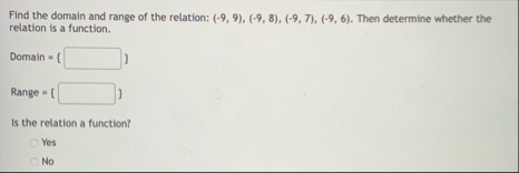 Find the domain and range of the relation: ( - 9